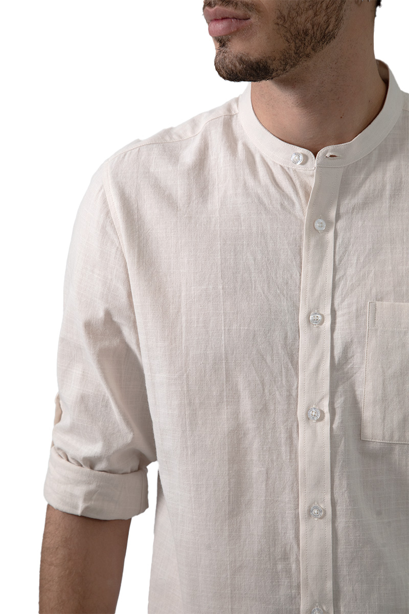 Foto 6 pulgar | Camisa Comfort Fit Generra Beige con Cuello Mao