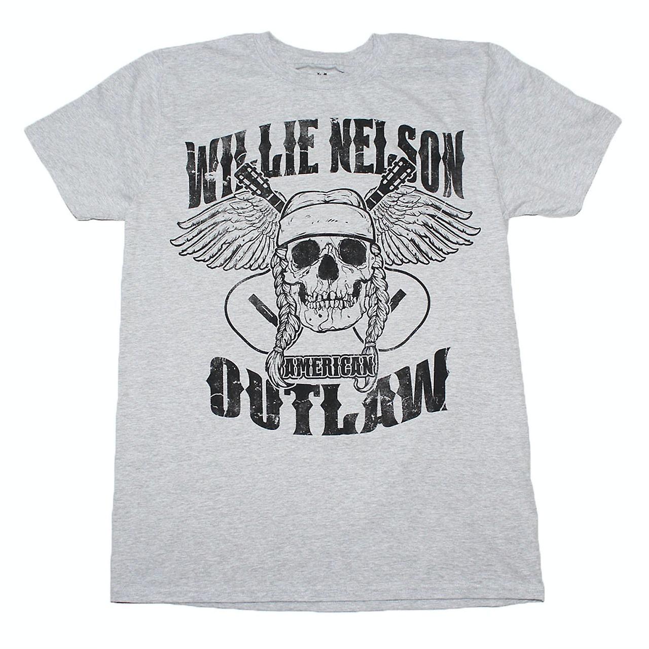Foto 2 pulgar | Camiseta Rockinstone Willie Nelson Outlaw Skull 100% Algodón - Venta Internacional.