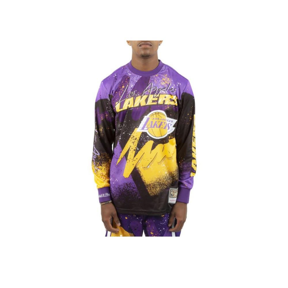 Foto 2 pulgar | Playera Mitchell & Ness Los Angeles Lakers Hyper Hoops Moto Ls Men Color Púrpura