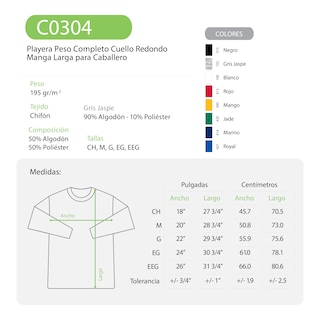Foto 3 | Playera Manga Larga color Gris Jaspe 90% Algodón-10% Poliéster para Caballero