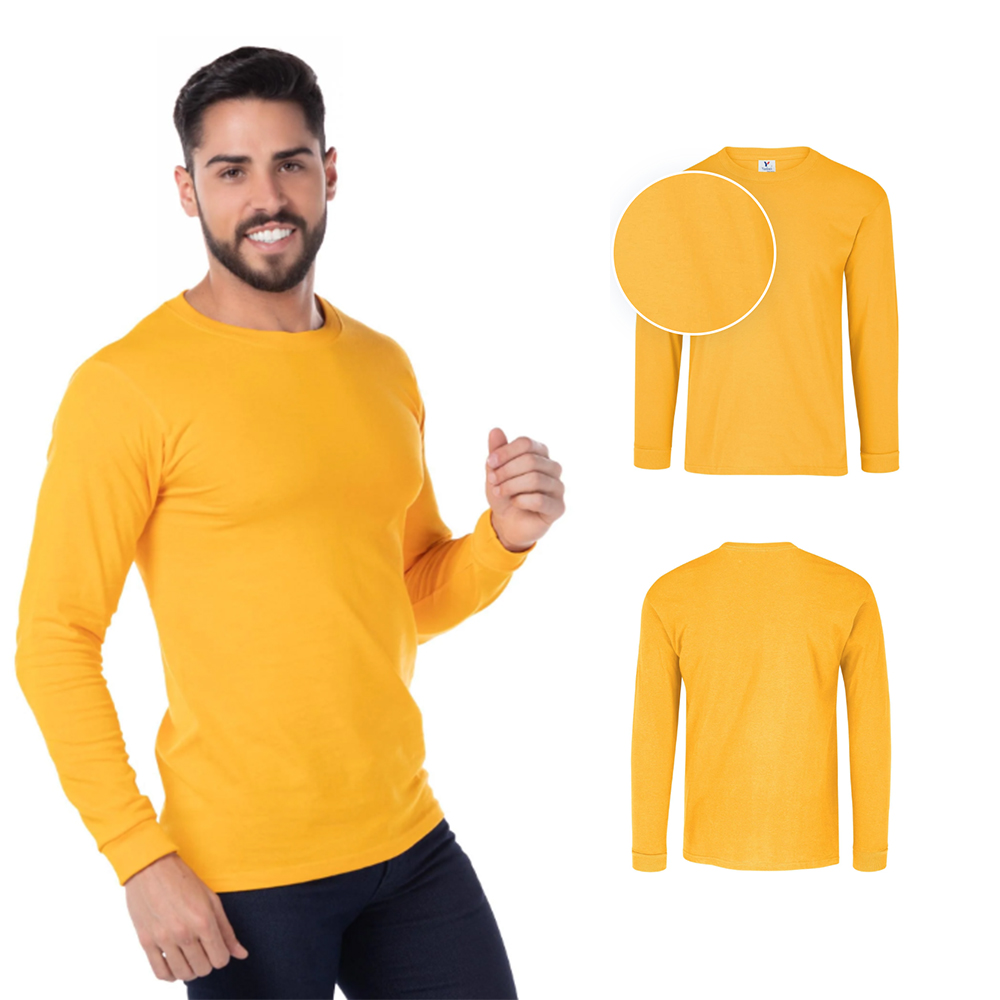 Foto 3 pulgar | Playera Manga Larga color Amarillo 90% Algodón-10% Poliéster para Caballero