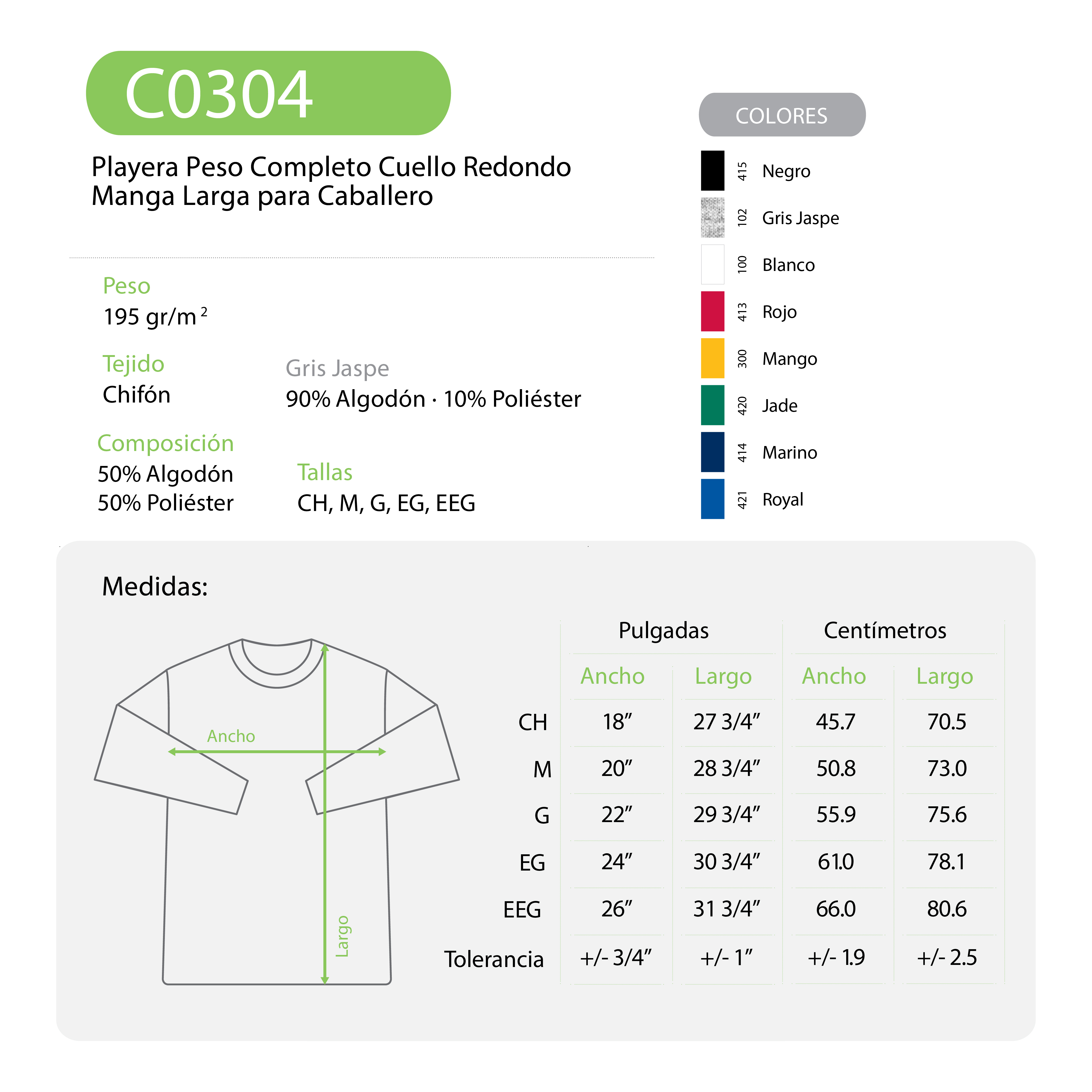 Foto 4 pulgar | Playera Manga Larga color Marino 90% Algodón-10% Poliéster para Caballero