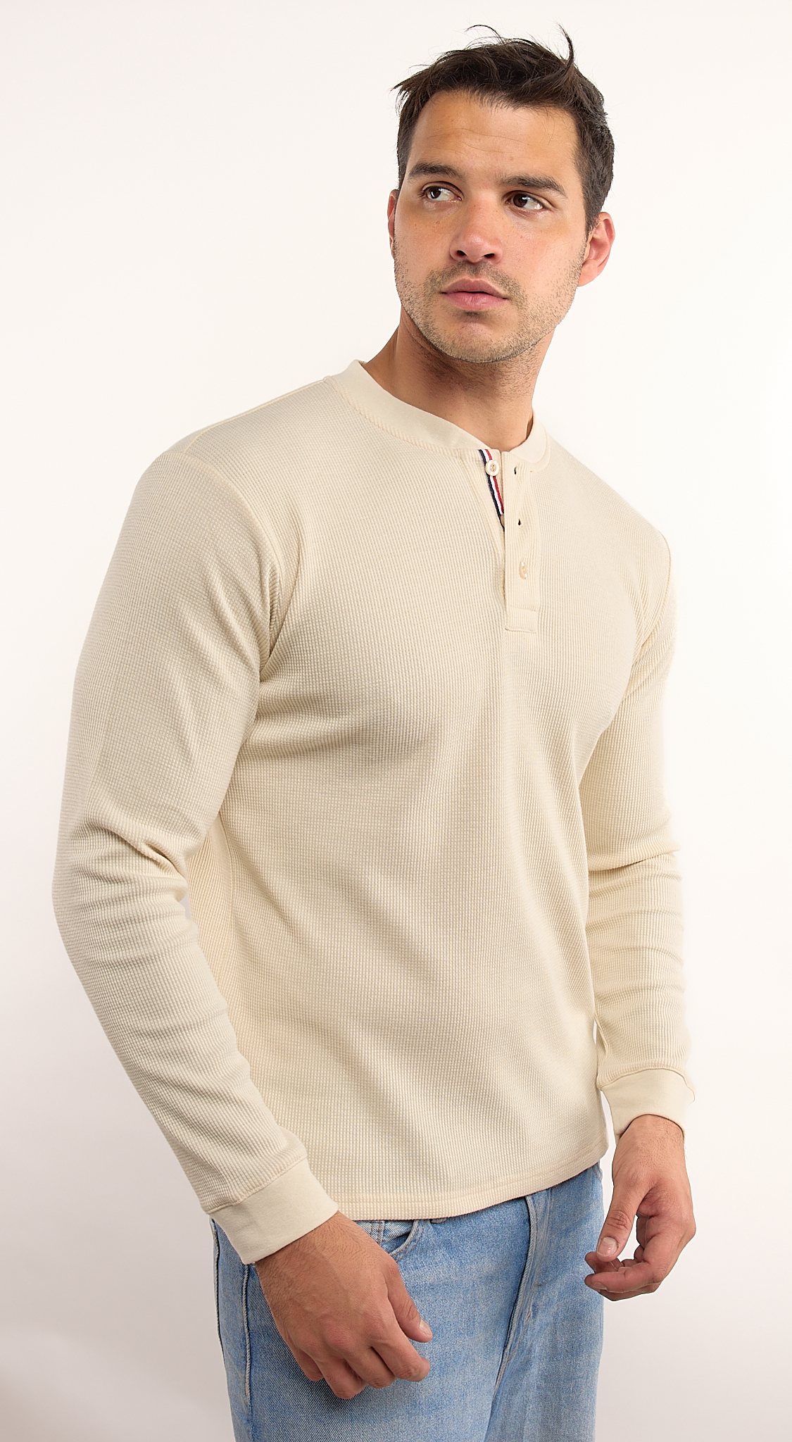 Foto 3 pulgar | Playera Polo Retro Manga Larga Cuello Henley Térmica Tela Tipo Grofe 973609652502