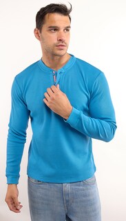 Foto 2 | Playera Polo Retro Manga Larga Cuello Henley Térmica Tela Tipo Grofe 973609652510