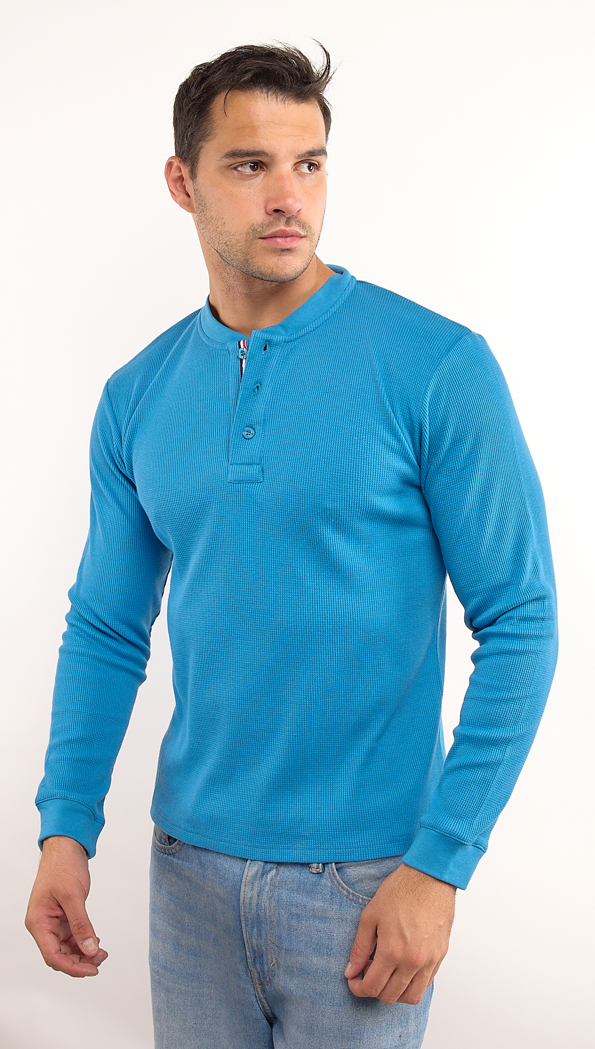 Foto 3 pulgar | Playera Polo Retro Manga Larga Cuello Henley Térmica Tela Tipo Grofe 973609652511
