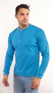 Foto 2 | Playera Polo Retro Manga Larga Cuello Henley Térmica Tela Tipo Grofe 973609652511