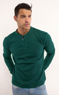 Foto 1 | Playera Polo Retro Manga Larga Cuello Henley Térmica Tela Tipo Grofe 973609652488