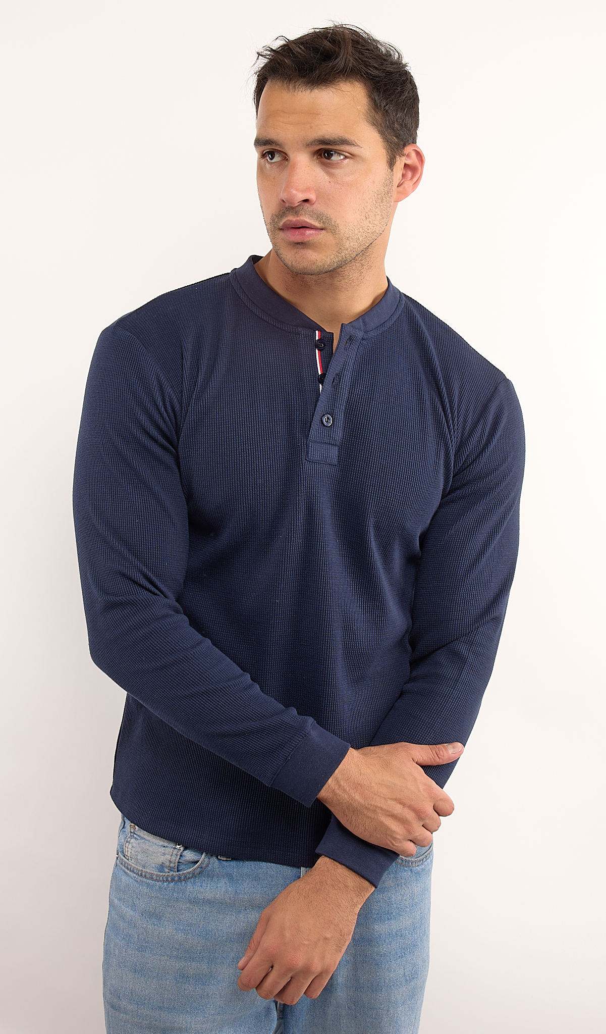 Foto 3 pulgar | Playera Polo Retro Manga Larga Cuello Henley Térmica Tela Tipo Grofe 973609652498