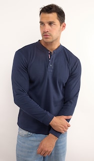 Foto 2 | Playera Polo Retro Manga Larga Cuello Henley Térmica Tela Tipo Grofe 973609652498