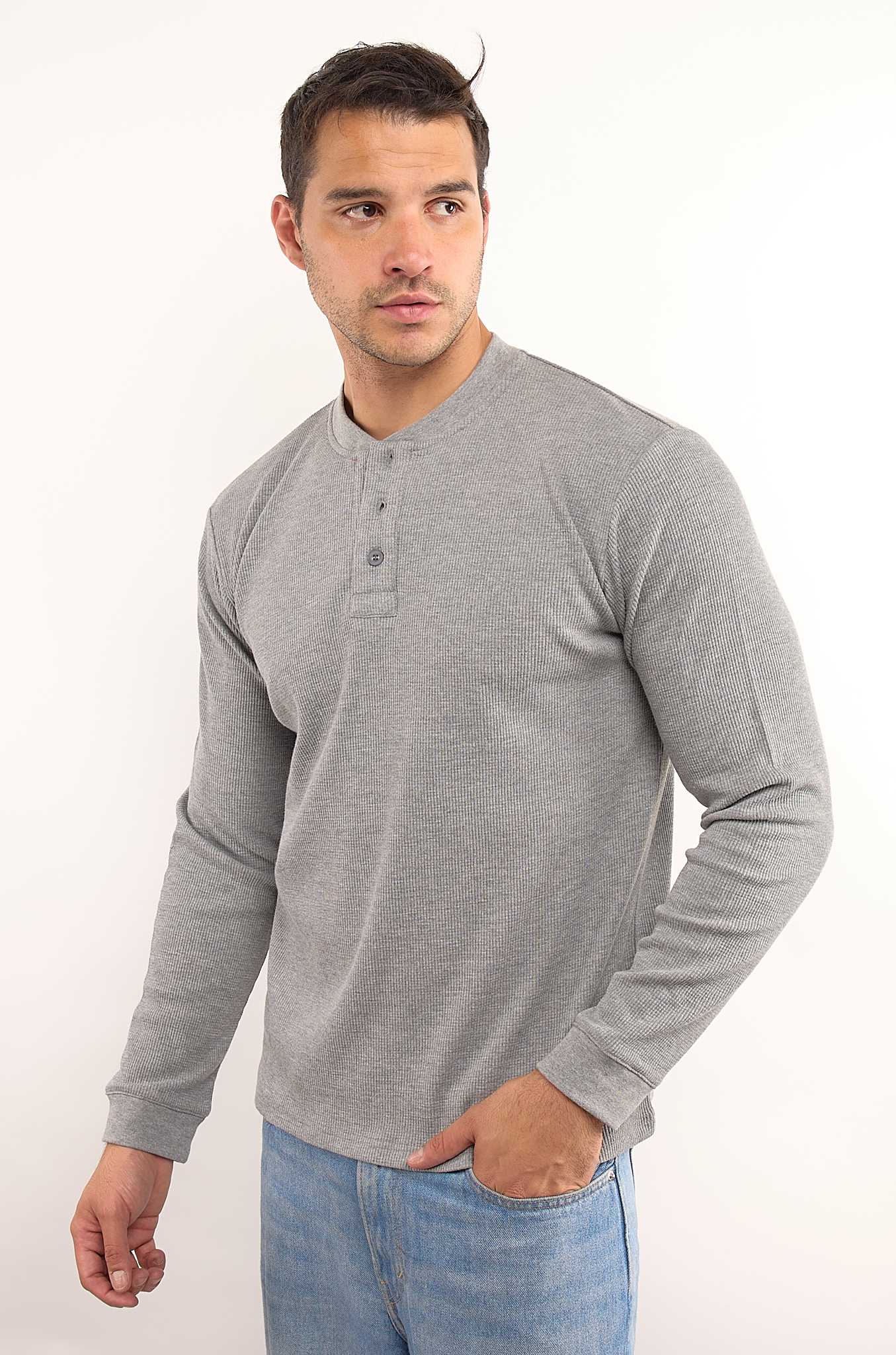 Foto 2 pulgar | Playera Polo Retro Manga Larga Cuello Henley Térmica Tela Tipo Grofe 973609652507