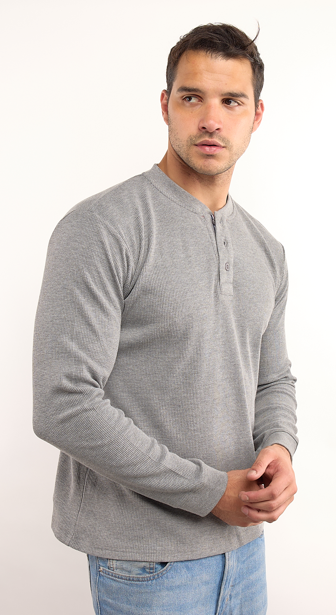 Foto 3 pulgar | Playera Polo Retro Manga Larga Cuello Henley Térmica Tela Tipo Grofe 973609652507