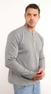 Foto 2 | Playera Polo Retro Manga Larga Cuello Henley Térmica Tela Tipo Grofe 973609652507