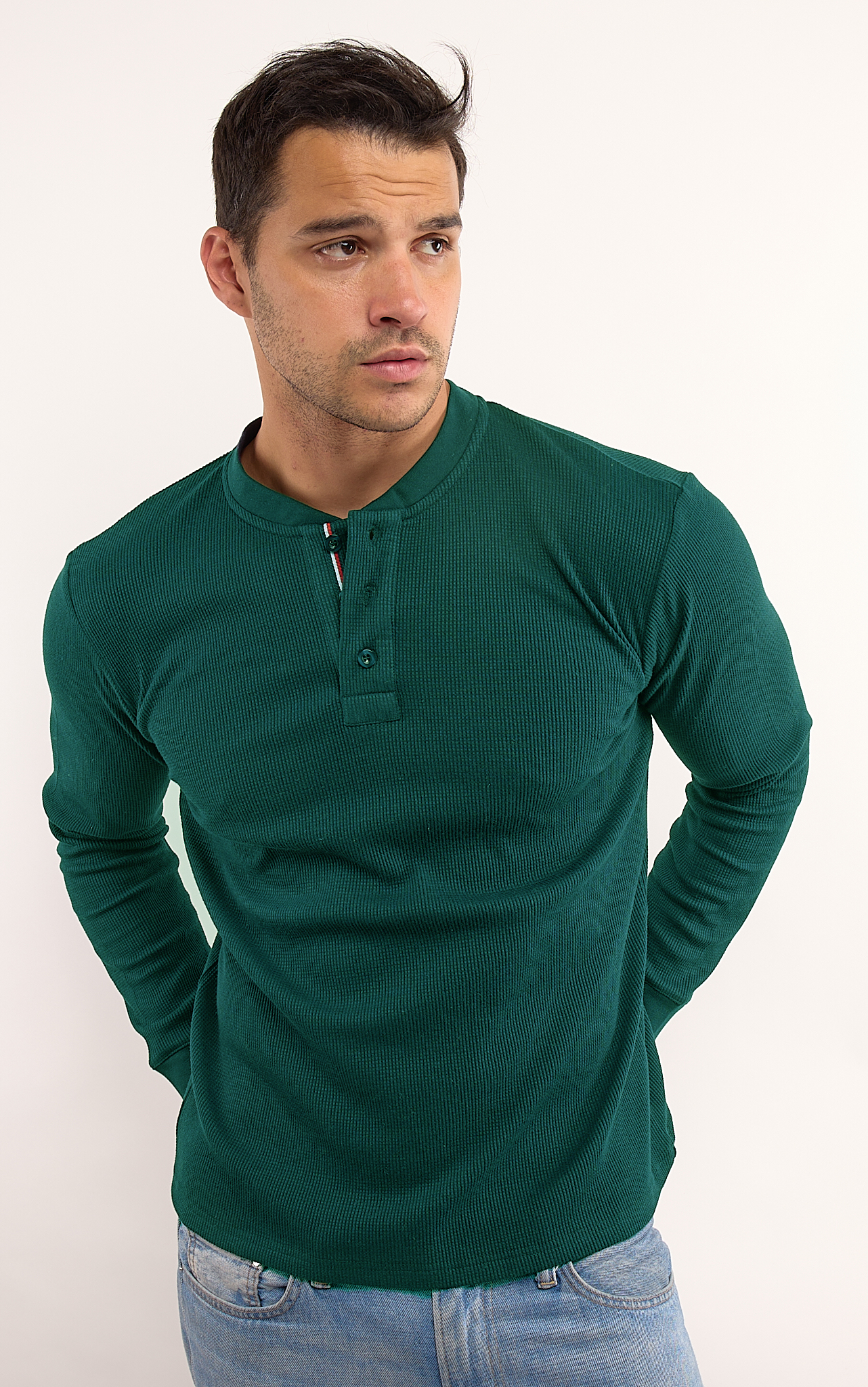 Foto 1 | Playera Polo Retro Manga Larga Cuello Henley Térmica Tela Tipo Grofe 973609652490