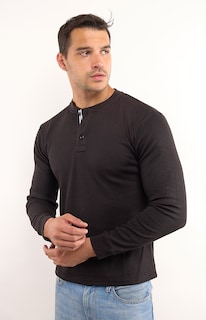 Foto 2 | Playera Polo Retro Manga Larga Cuello Henley Térmica Tela Tipo Grofe 973609652495