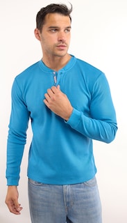 Foto 2 | Playera Polo Retro Manga Larga Cuello Henley Térmica Tela Tipo Grofe 973609652509