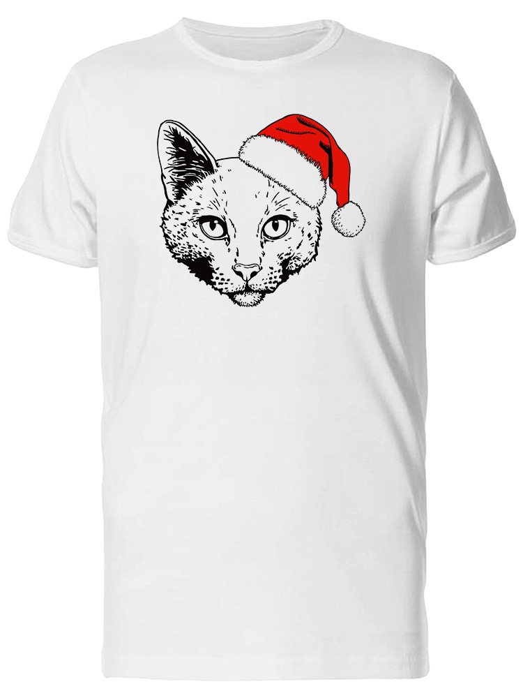 Foto 2 pulgar | Playera  SmartPrintsInk color Blanco para Hombre - Gato con Gorro de Navidad