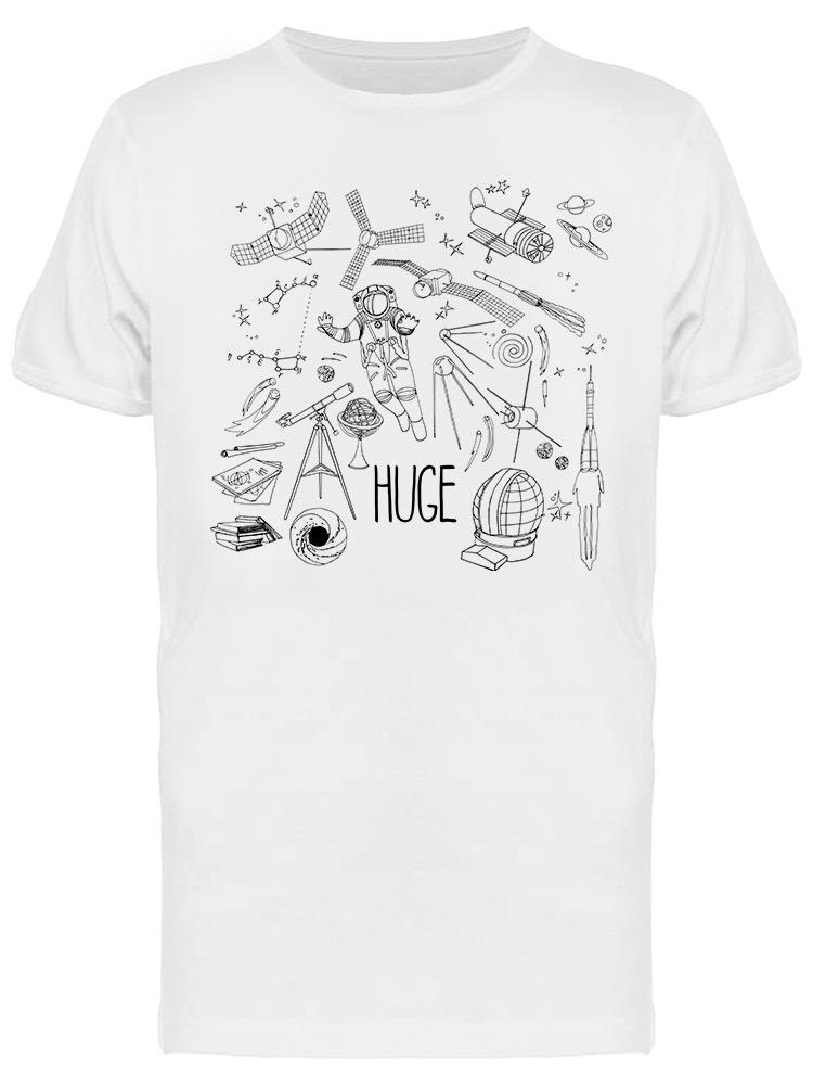 Playera SmartPrintsInk color Blanco para Hombre - Astronauta Con Objetos Espaciales