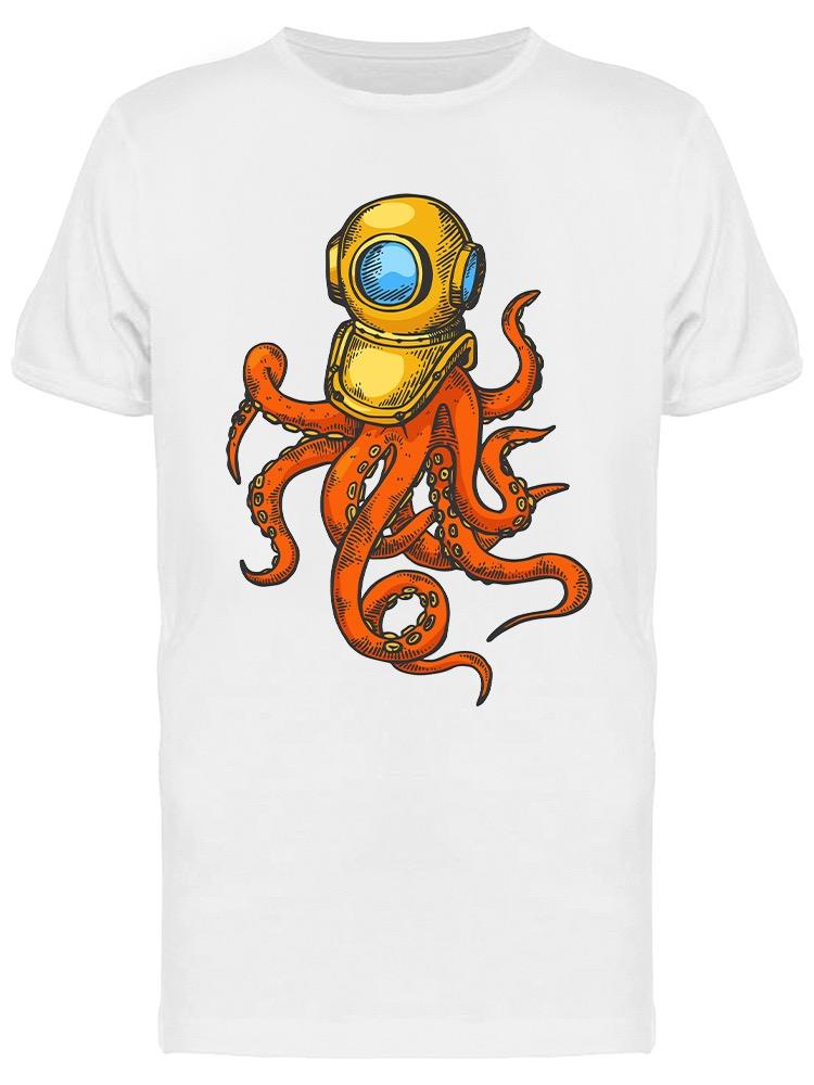 Foto 2 pulgar | Playera SmartPrintsInk color Blanco para Hombre - Ilustración de Pulpo con Casco de Buzo