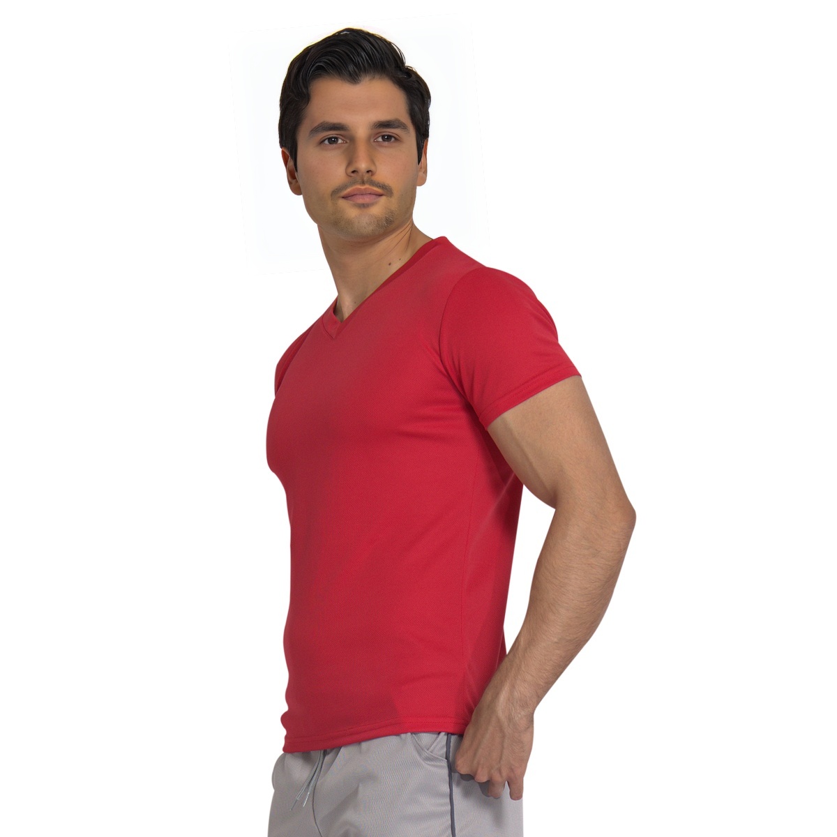 Foto 2 pulgar | Playera Deportiva CHB PS/VNECK color Rojo Manga Corta Cuello V Dry Fit