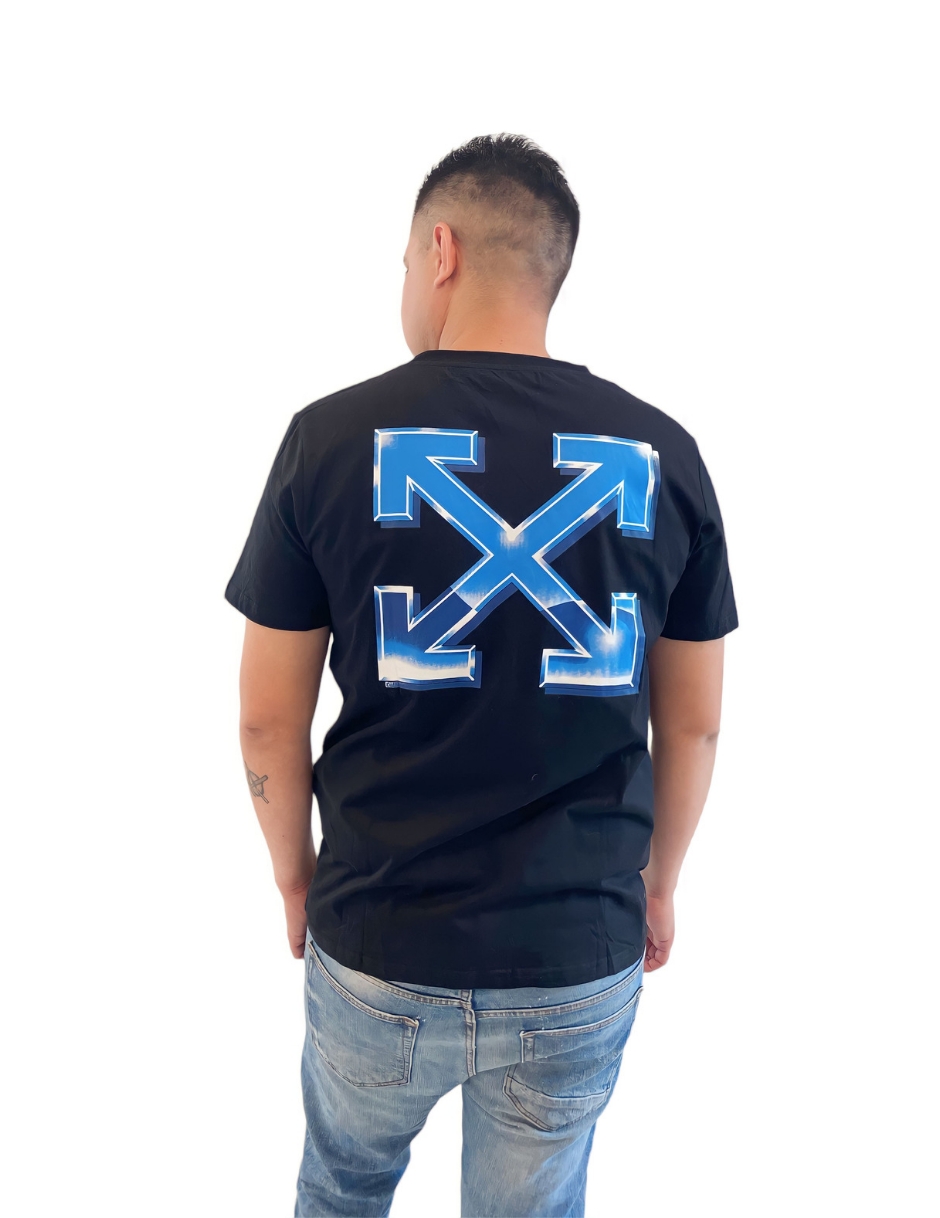 Foto 2 | Playera Off White Negra con Logo Trasero Azul Multicolor