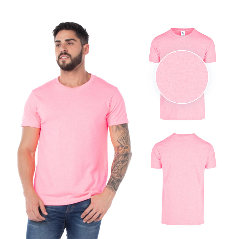 Foto 3 pulgar | Playera para Caballero De Cuello Redondo color Rosa Neón 50% Algodón Y 50% Poliéster