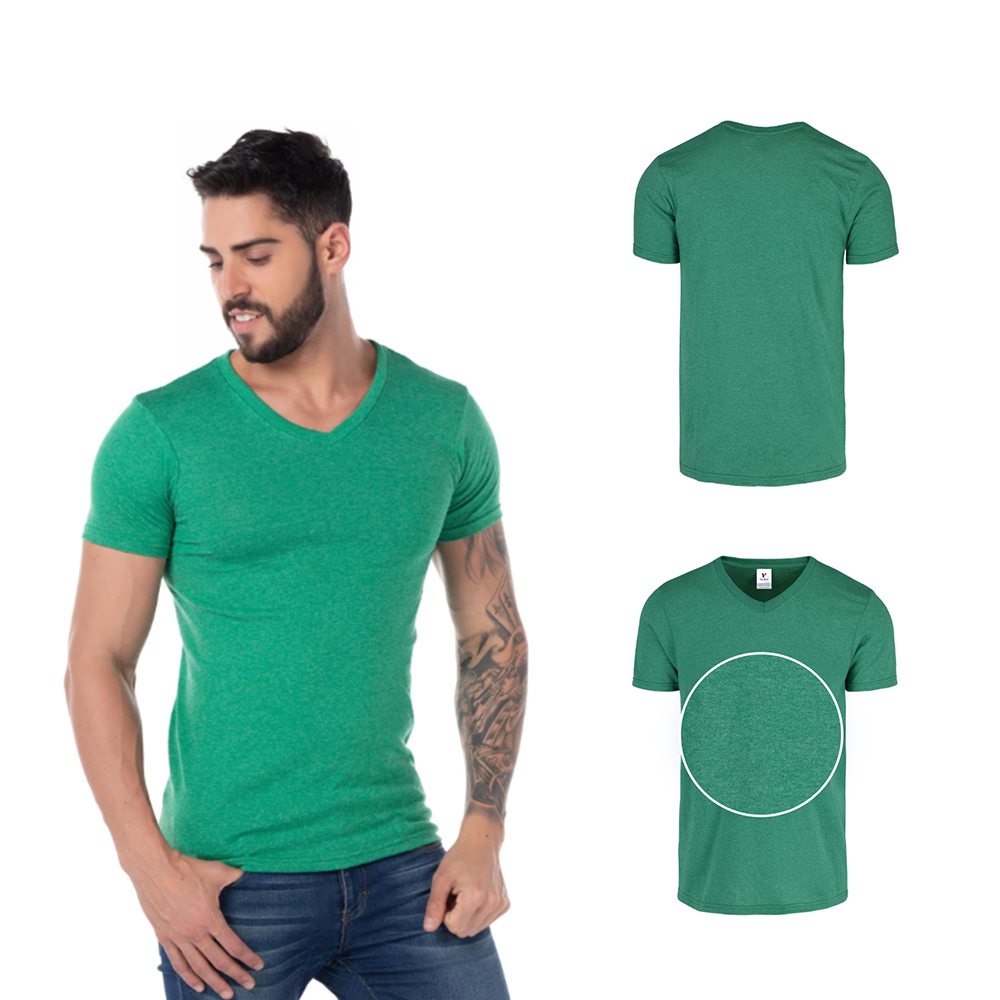 Foto 3 pulgar | Playera Cuello V Para Caballero Color Jade Jaspe, 50% Algodón-50% Poliéster