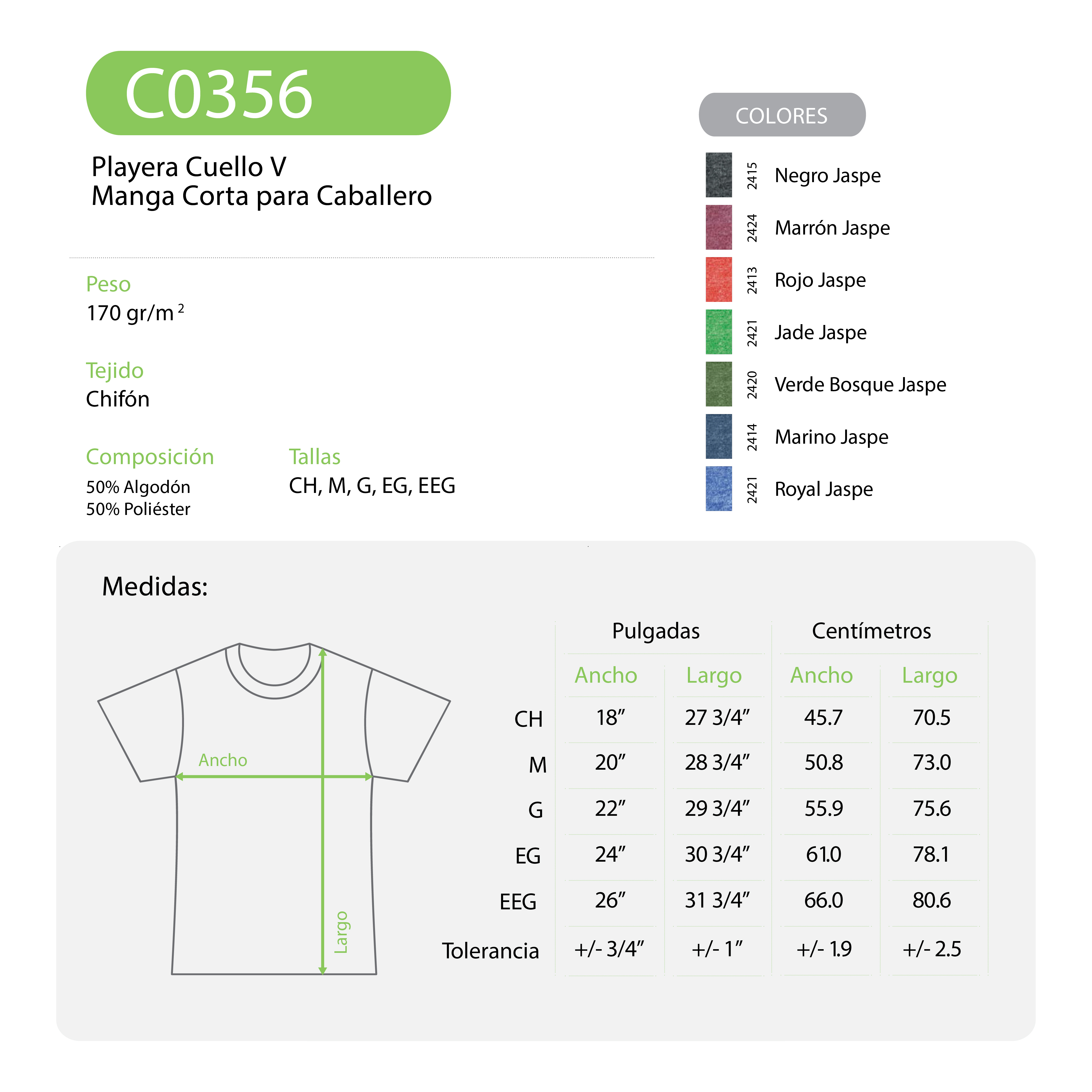 Foto 4 pulgar | Playera Cuello V Para Caballero Color Jade Jaspe, 50% Algodón-50% Poliéster