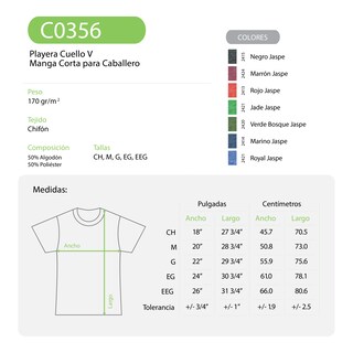Foto 3 | Playera Cuello V Para Caballero Color Jade Jaspe, 50% Algodón-50% Poliéster