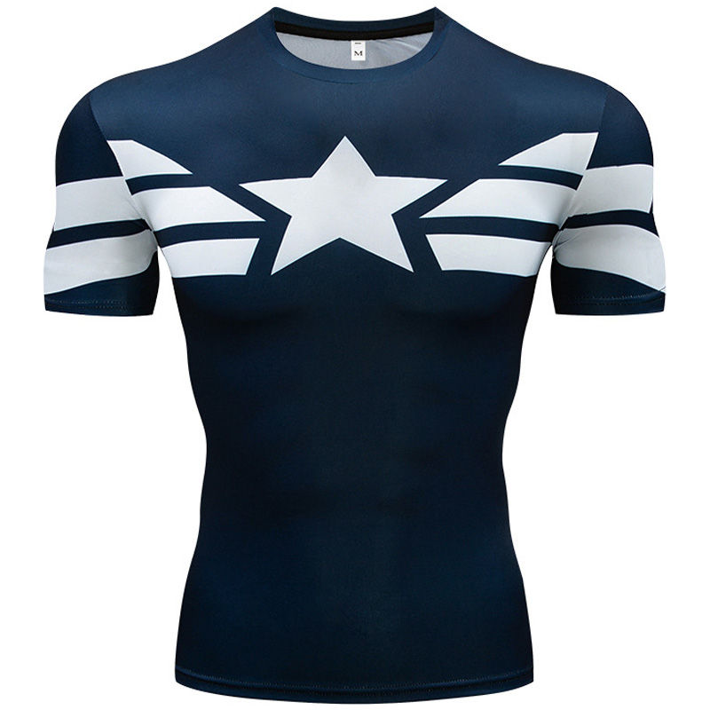 Foto 2 pulgar | Venta Internacional - Playera Deportiva de Compresión Manga Corta Azul Capitán America