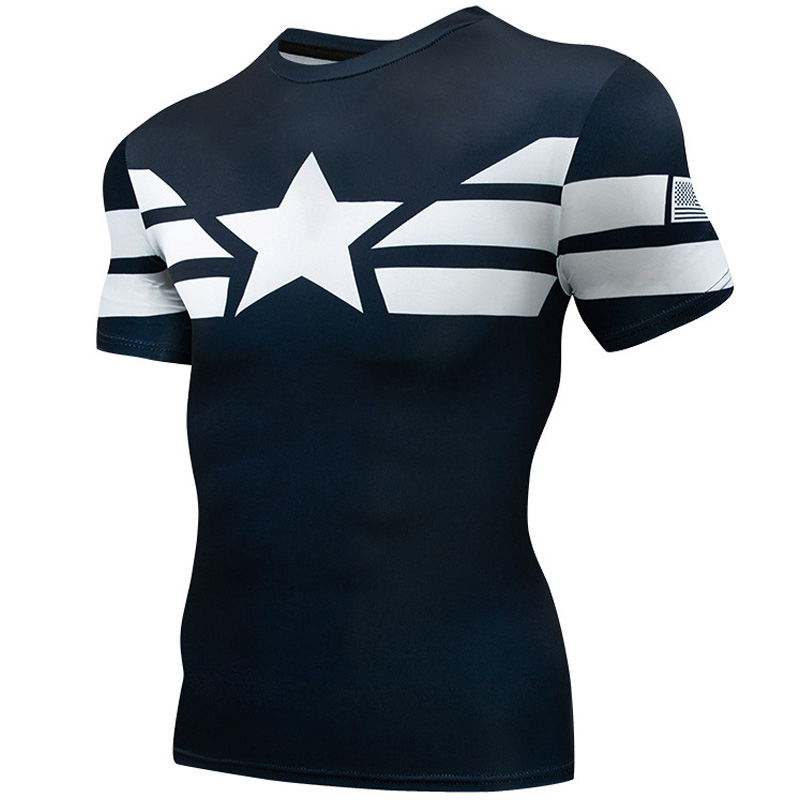 Foto 4 pulgar | Venta Internacional - Playera Deportiva de Compresión Manga Corta Azul Capitán America