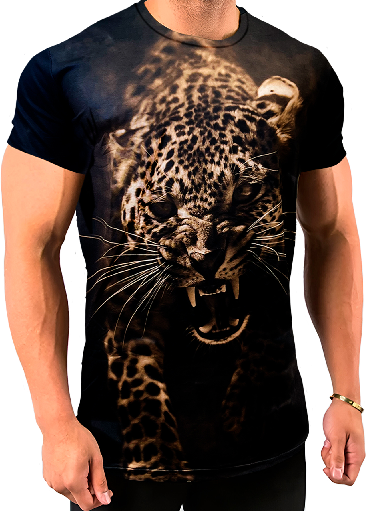 Foto 2 pulgar | Playera Sublimada King B Premium De Manga Corta Negro Leopardo para Hombre