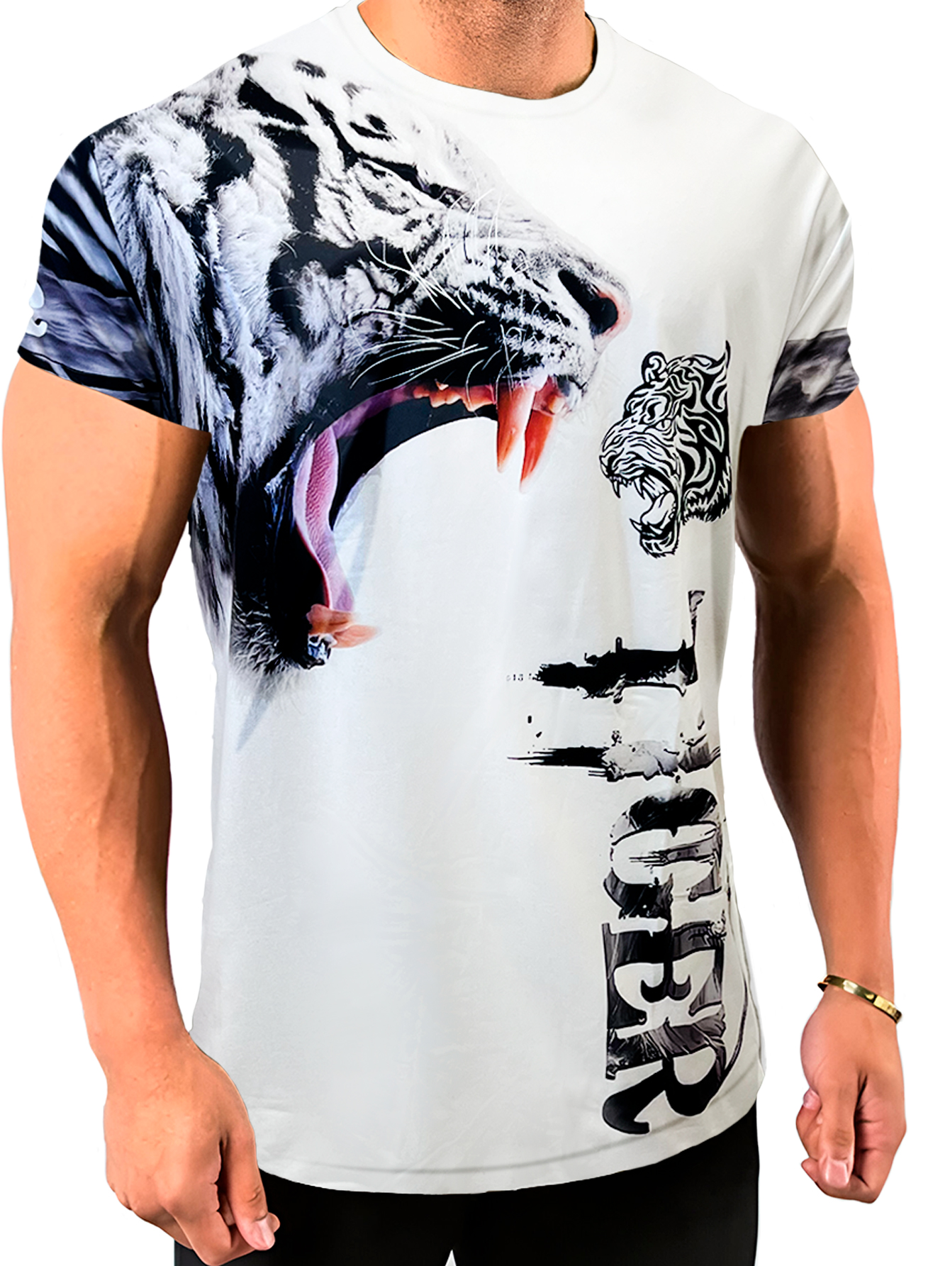 Foto 2 pulgar | Playera Sublimada King B Premium De Manga Corta Blanco Tigre para Hombre