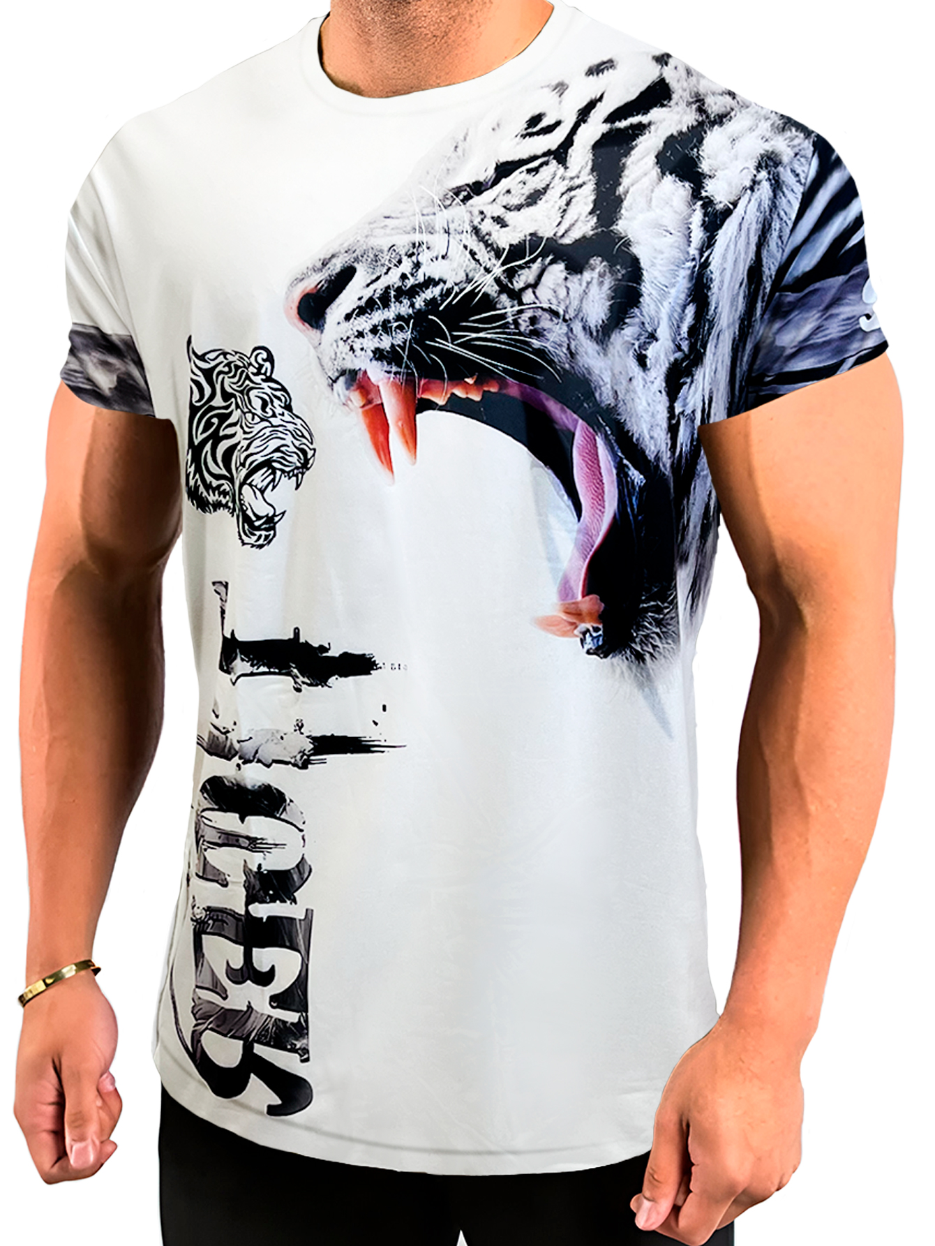 Foto 2 | Playera Sublimada King B Premium De Manga Corta Blanco Tigre para Hombre