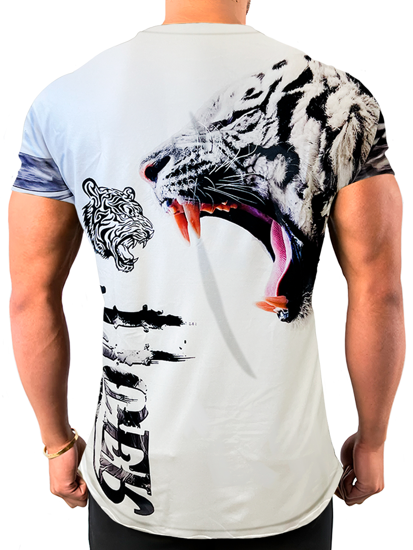 Foto 3 | Playera Sublimada King B Premium De Manga Corta Blanco Tigre para Hombre