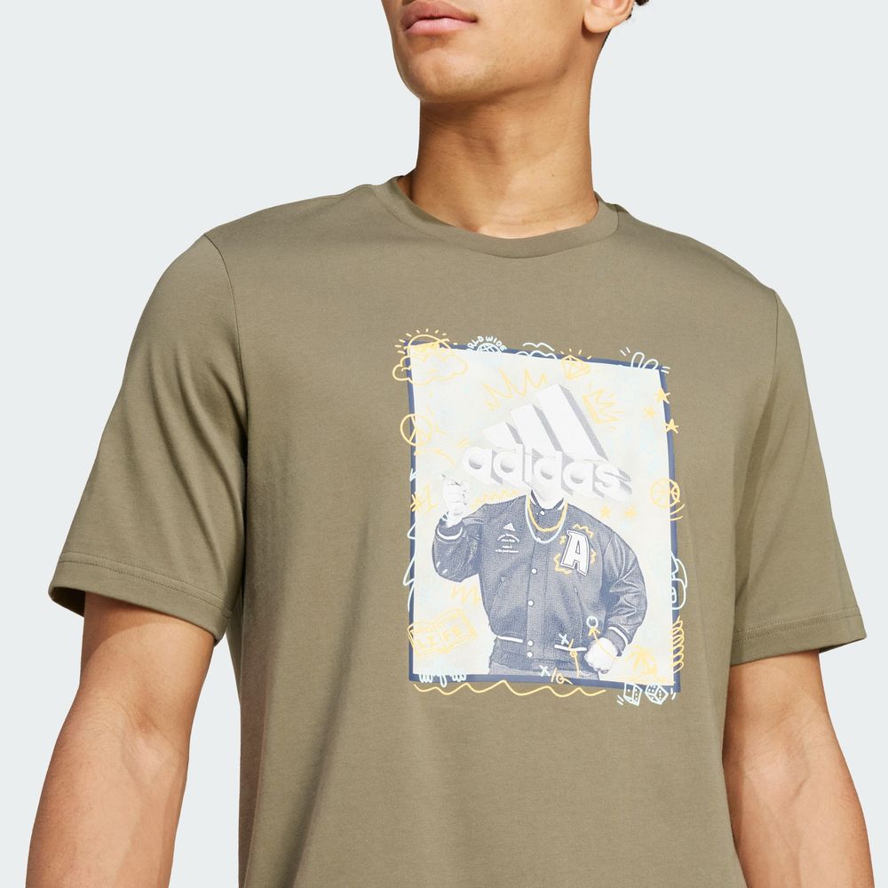 Foto 6 pulgar | Playera Doodle Estampada Adidas Verde Hombre