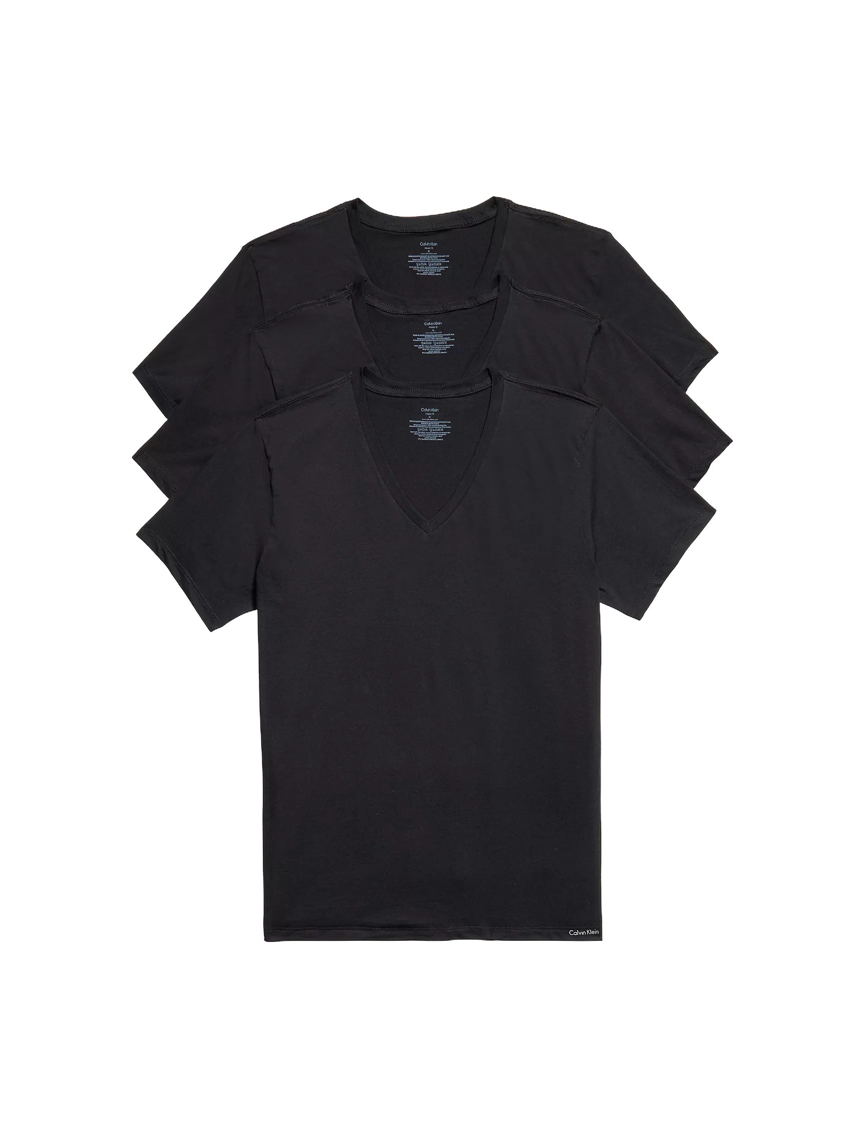 3 Playeras Calvin Klein Pack Algodón Cuello V Classic T Shirt Camisetas Color Negro Para Hombre