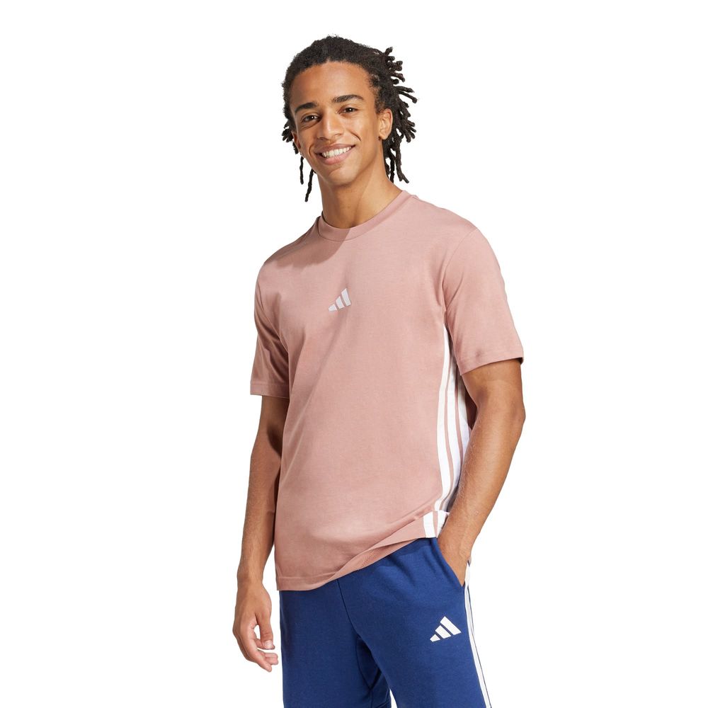 Foto 3 pulgar | Playera Essentials 3 Franjas Tejido Jersey Adidas Rosa para Hombre