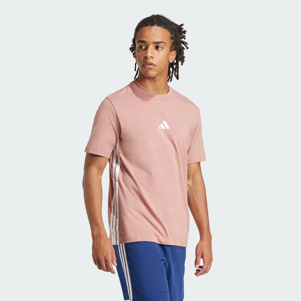 Foto 6 pulgar | Playera Essentials 3 Franjas Tejido Jersey Adidas Rosa para Hombre