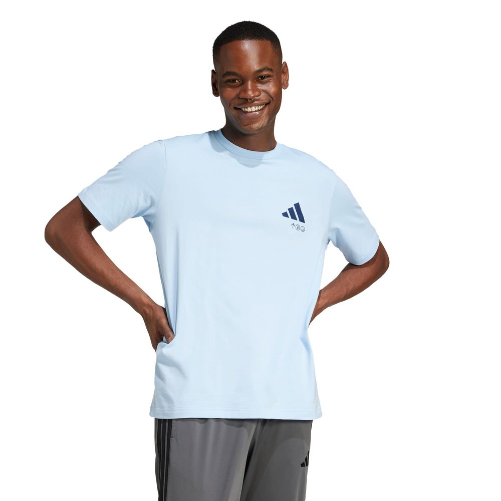 Foto 3 pulgar | Playera Estampada Lounge Verbiage Friends Of Sport Adidas Azul Hombre
