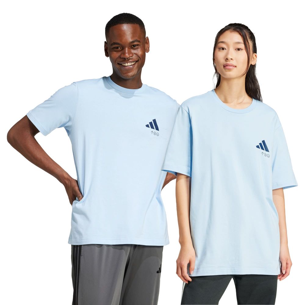 Foto 4 pulgar | Playera Estampada Lounge Verbiage Friends Of Sport Adidas Azul Hombre