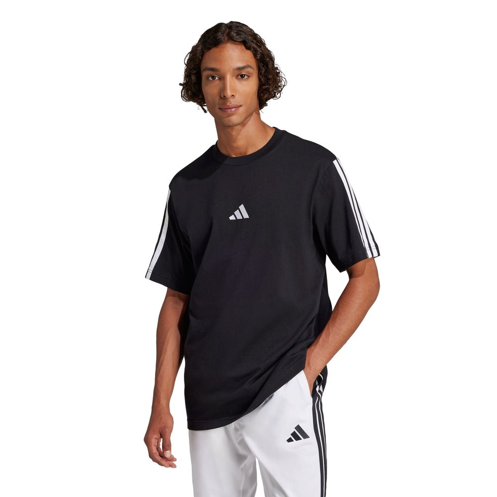 Foto 3 pulgar | Playera Adidas Essentials 3 Franjas Tejido Jersey Negro