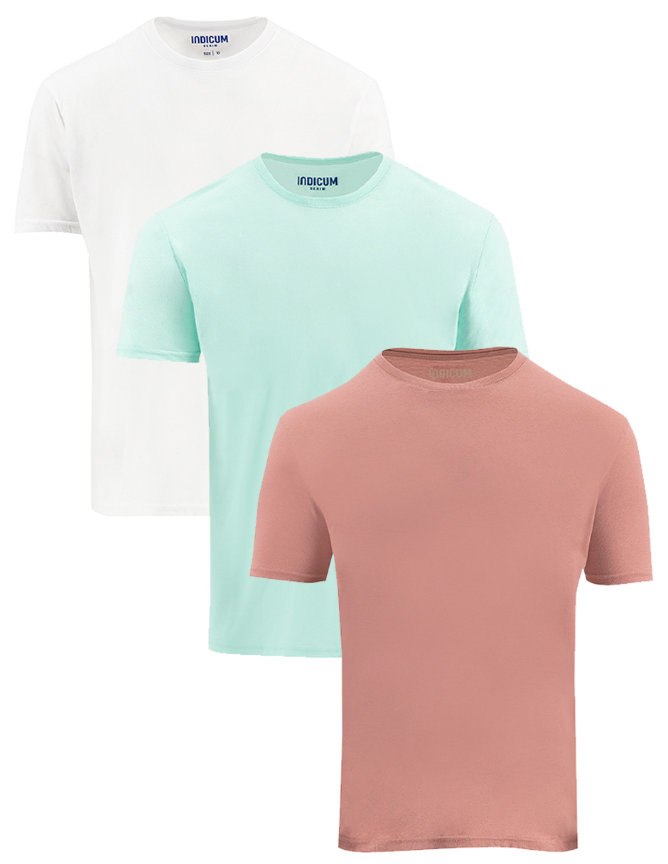 Foto 2 pulgar | Set De 3 Playeras Básicas Indicum Denim Menta, Rosa, Blanco Hombre