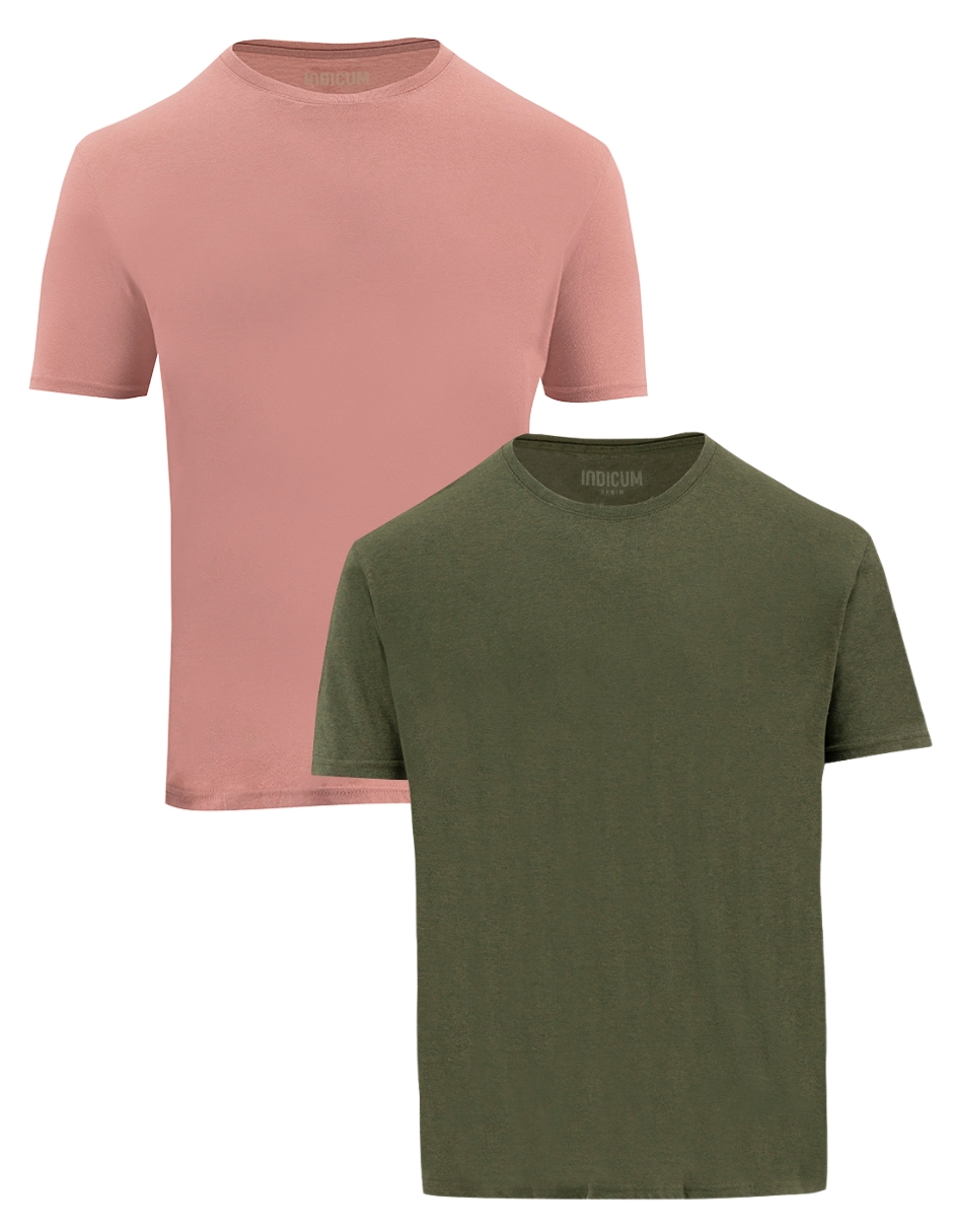 Foto 2 pulgar | Set De 2 Playeras Básicas Indicum Denim Rosa, Verde Hombre