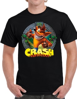 Foto 1 | Playera De Algodón Crash Bandicoot Circular Color Negra Talla Mediana