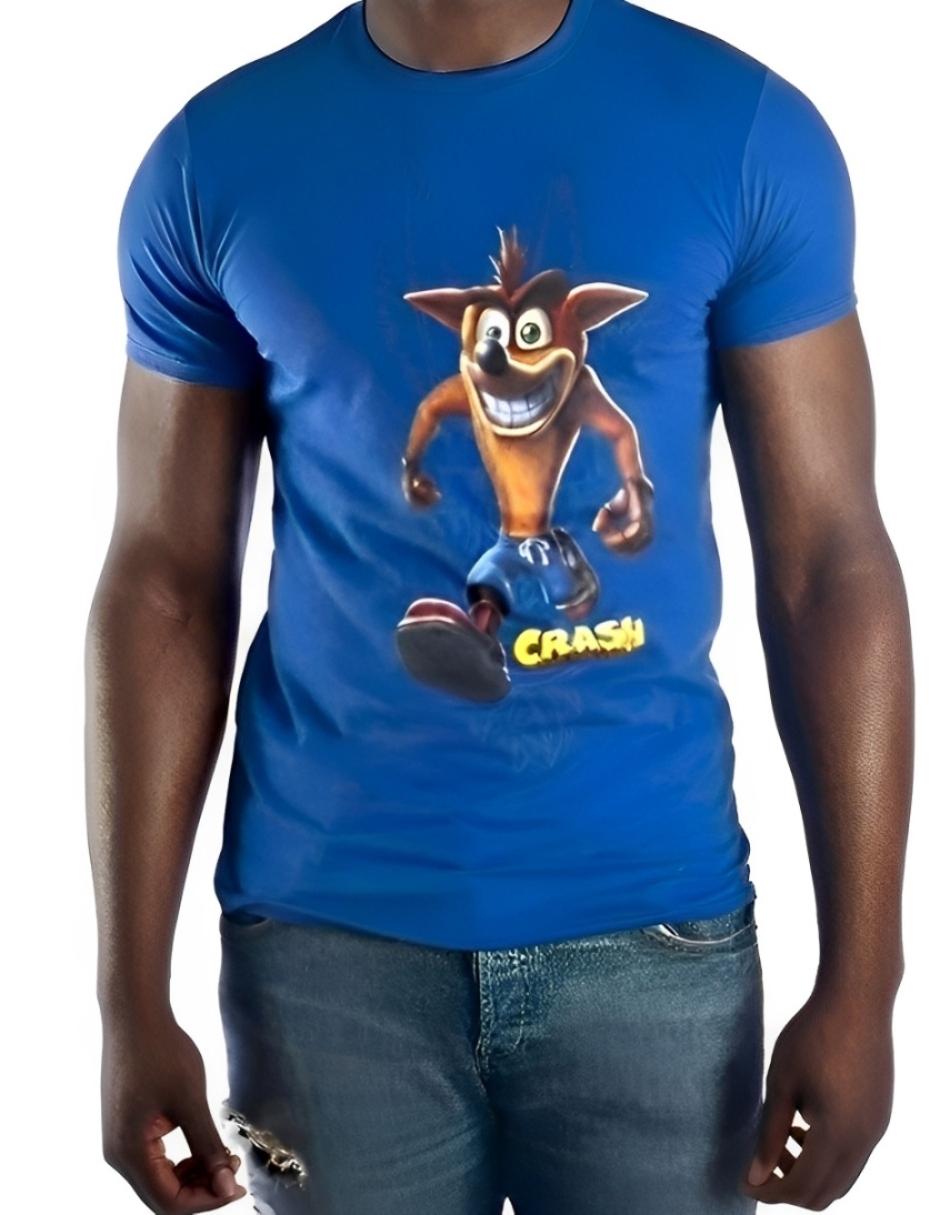 Playera De Algodón Crash Bandicoot Color Azul Talla Mediana