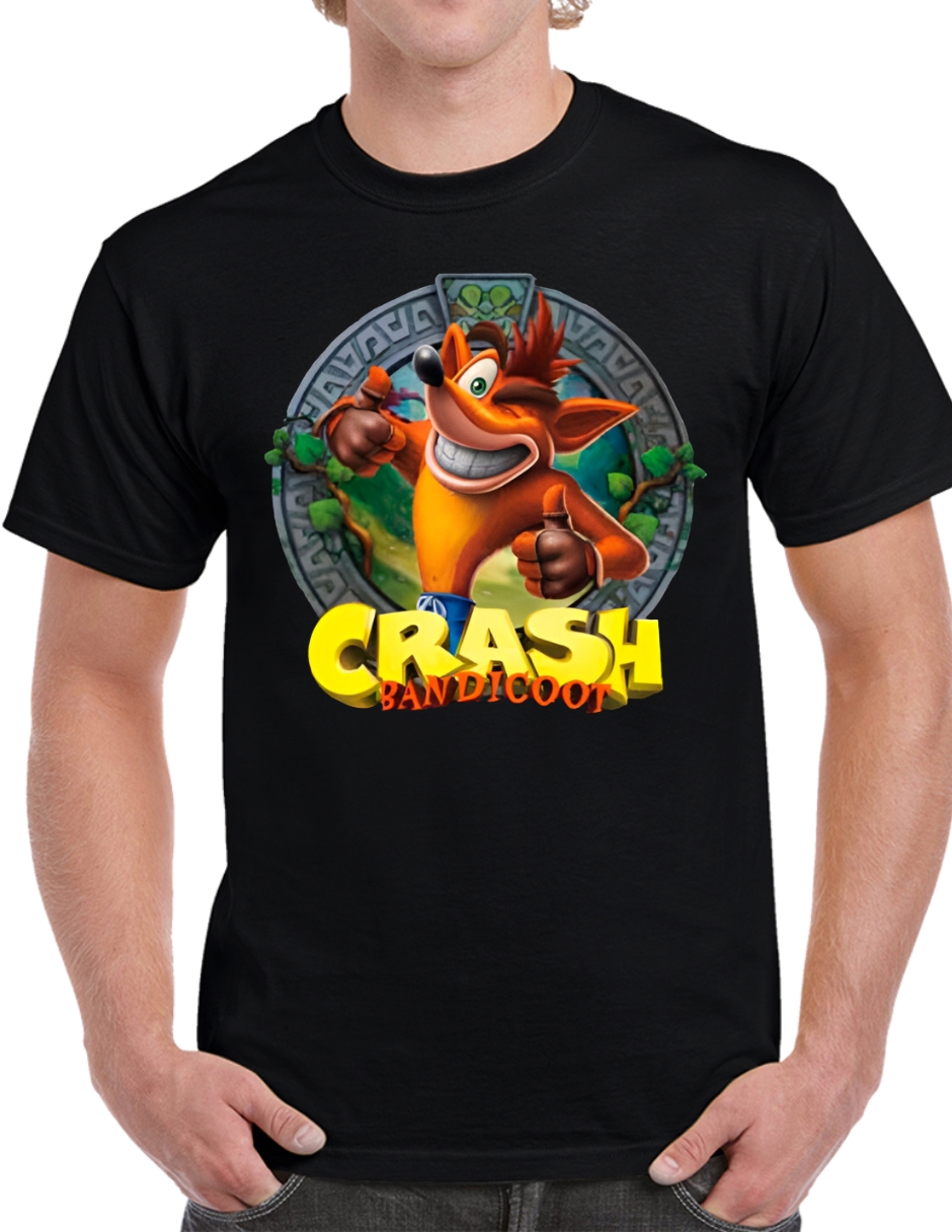 Playera De Algodón Crash Bandicoot Circular Color Negra Talla Chica