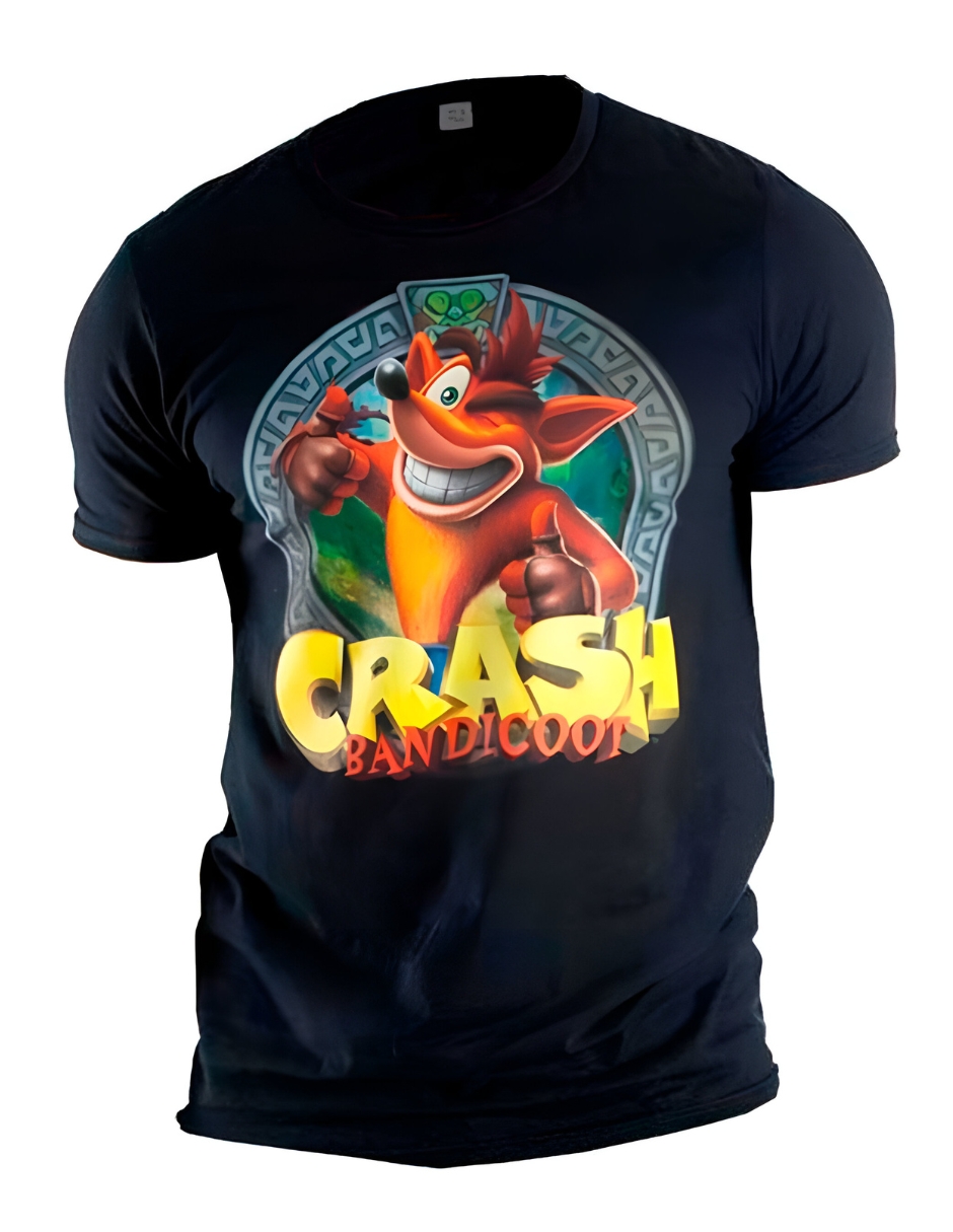 Foto 3 pulgar | Playera De Algodón Crash Bandicoot Circular Color Negra Talla Chica