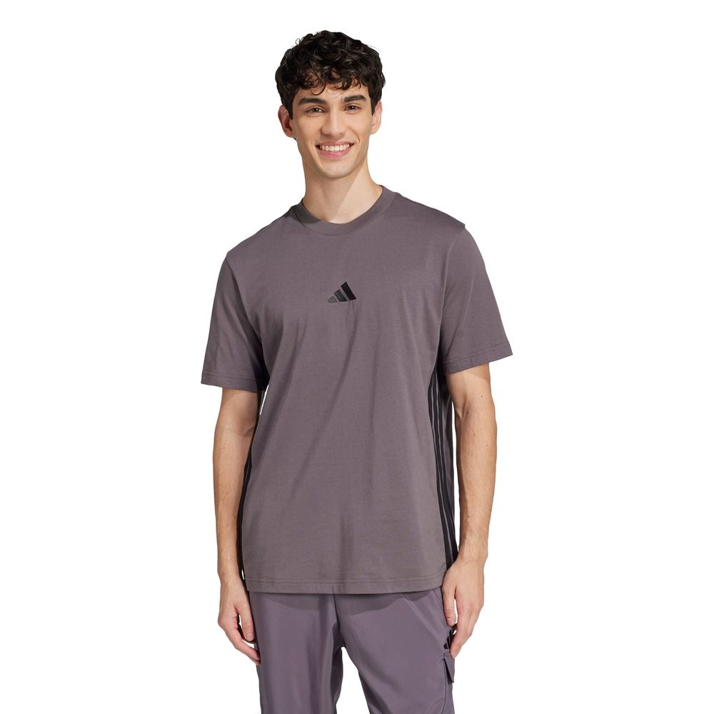 Playera Essentials 3 Franjas Tejido Jersey Adidas Gris Hombre