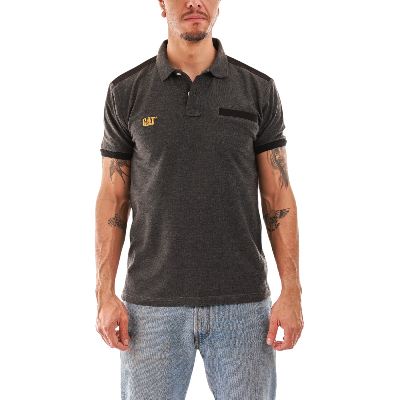 Playera Cat Cs23m-ps10r Para Hombre Color Gris Modelo Cs23mps10r