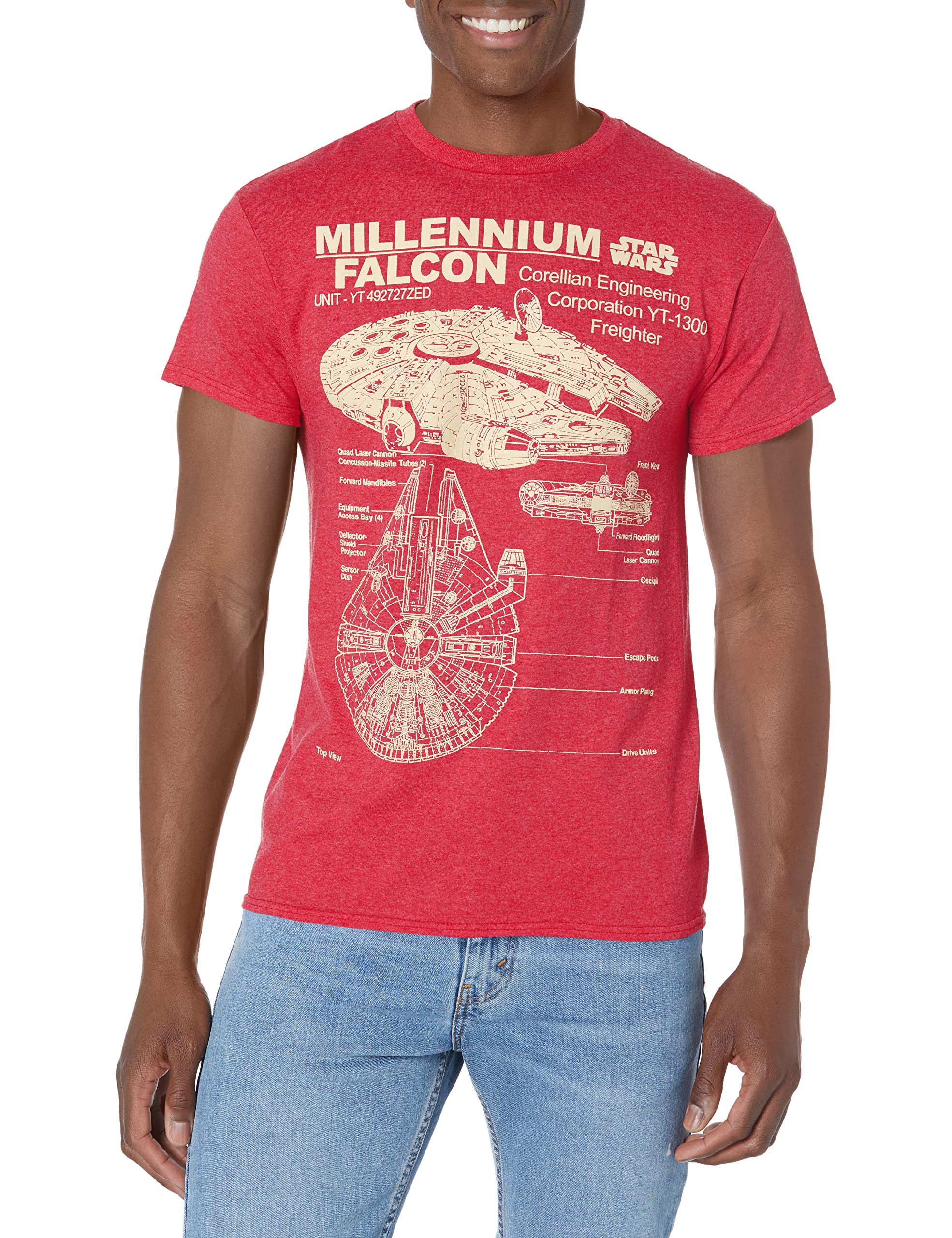 Foto 2 pulgar | Camiseta Star Wars Millennium Falcon Drawing Para Hombre - Rojo - Venta Internacional.